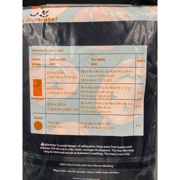 Celebrate Halloween Pumpkins Vinyl Tablecloth 60 x 84 Black Orange NEW - Picture 2 of 5